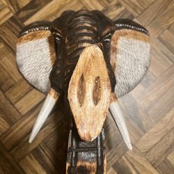 Hand Painted/Carved Wooden Elephant Head 