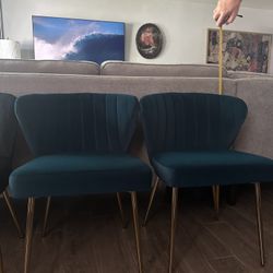 Set of 4 Jewel-Tone Velvet Dining Chairs with Gold Legs – $180