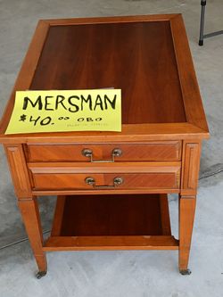 Mersman Art Deco End Table W Drawer, Metal Casters