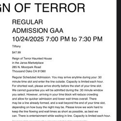 Two Reign Of Terror Tickets For Sale