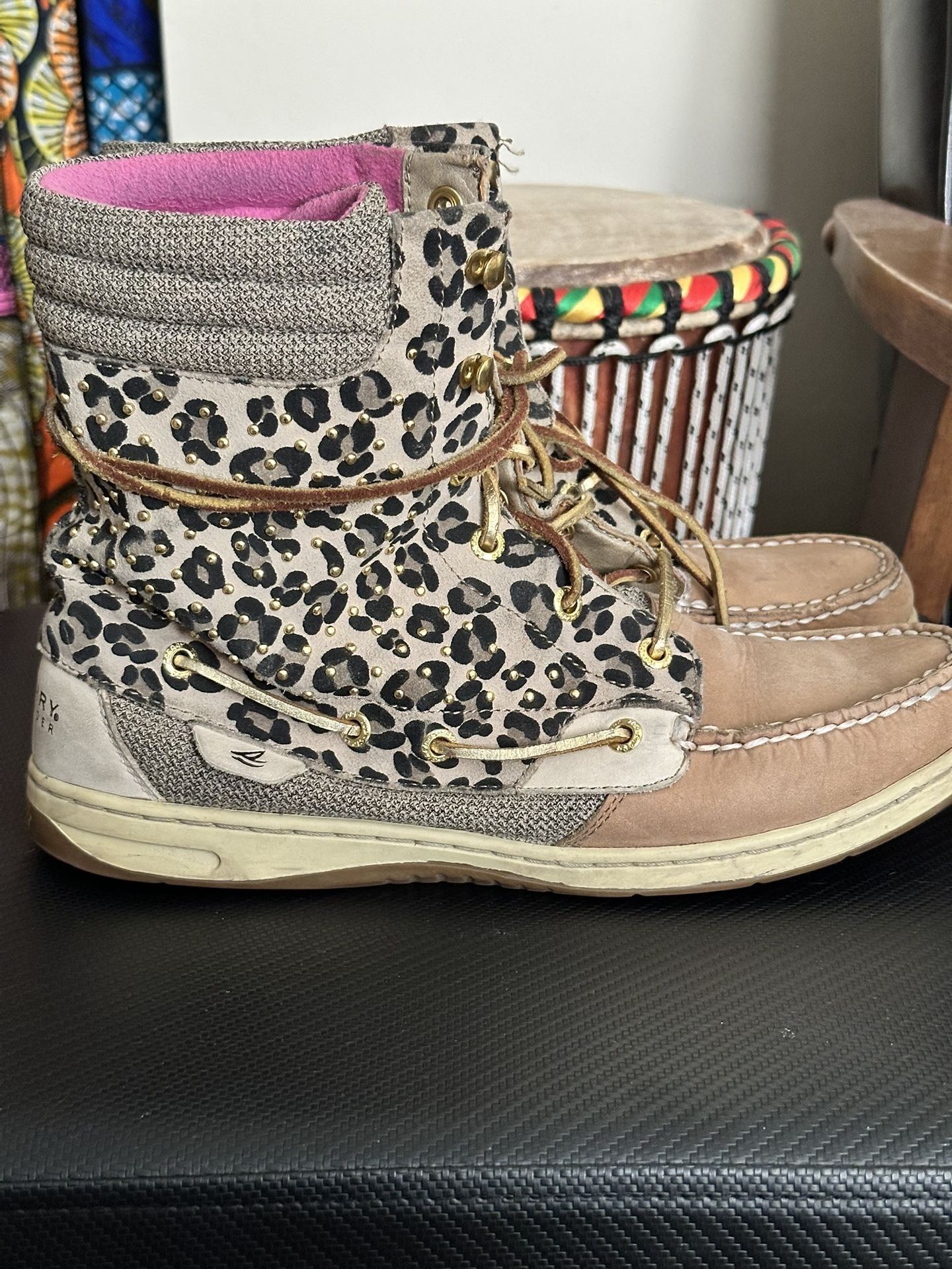 Sperry Top Sider Womens 10 Hikerfish Ankle Boots Brown Beige Leather Fur Laces