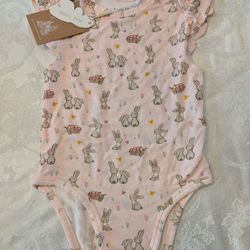 Angel Dear- Ruffle Sleeve Bodysuit- Pink Bunnies 18-24m