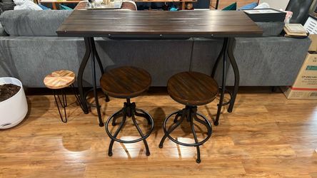 Industrial Bar Table with 2 Swivel Stools
