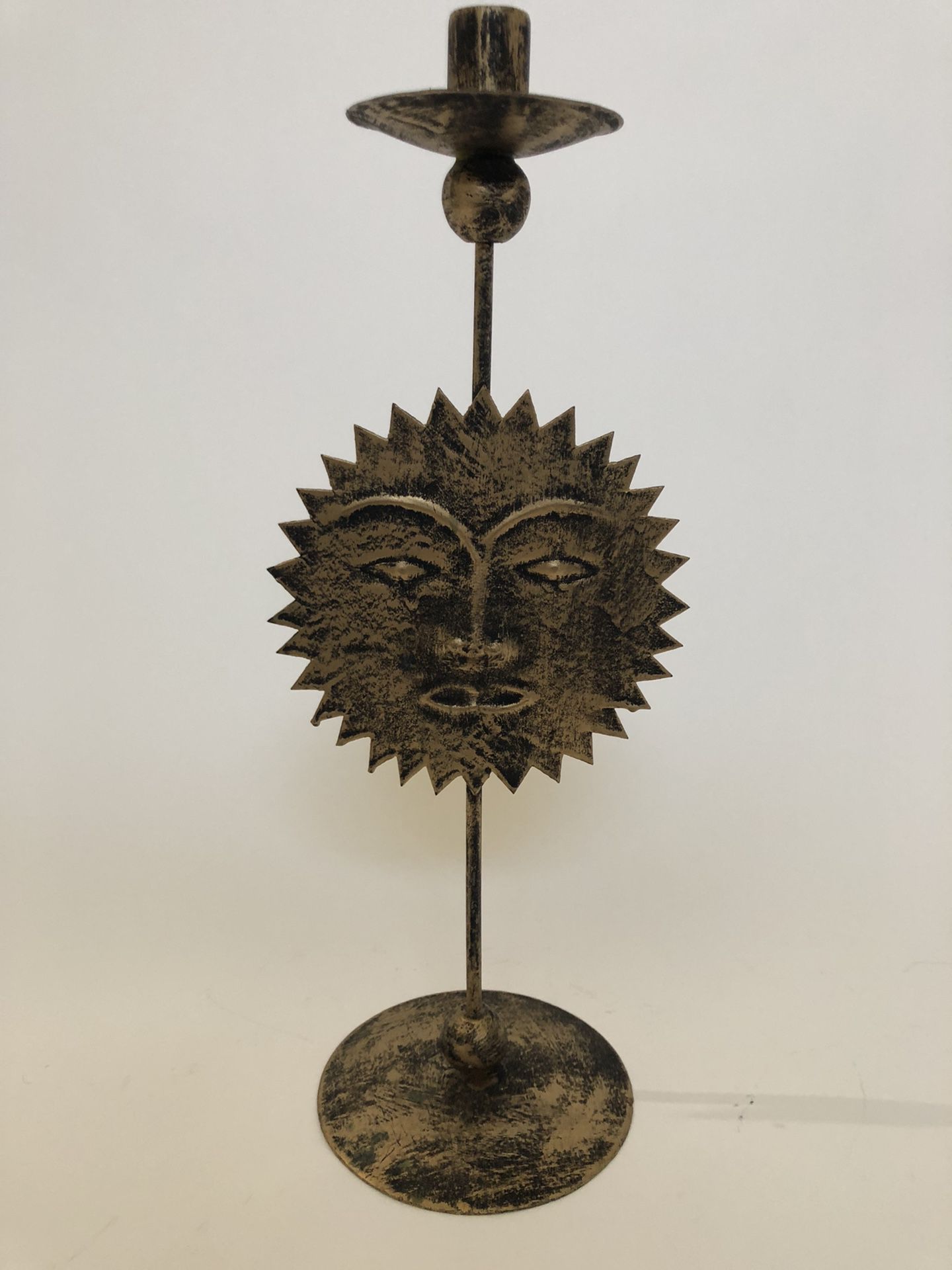 Celestial Antique Bronze Metal Sun Handcrafted Candle Stick Holder Home Decor 