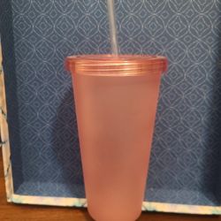 5 Matte 24 O.z Pink Plastic Tumbler| Drinkware | Tumbler With A Straw