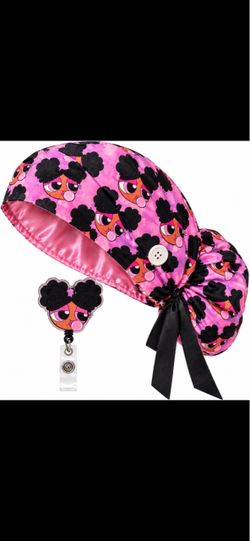 Printed Scrub Cap with Badge Reel