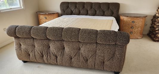King Bed Frame, Mattress, Two Marble Night Stand 