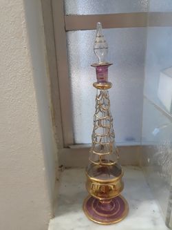 Gorgeous Antique perfume bottle glass purple and gold