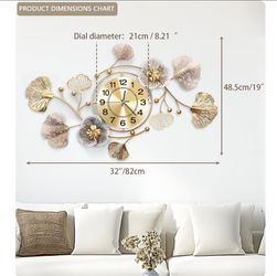 Brand new JXQXYN Clocks for Living Room, Large Wall Clock, 3D Silent Wall Clock, Retro Metal Ginkgo Leaf Design, for Bedroom Kitchen Decorative Wall C