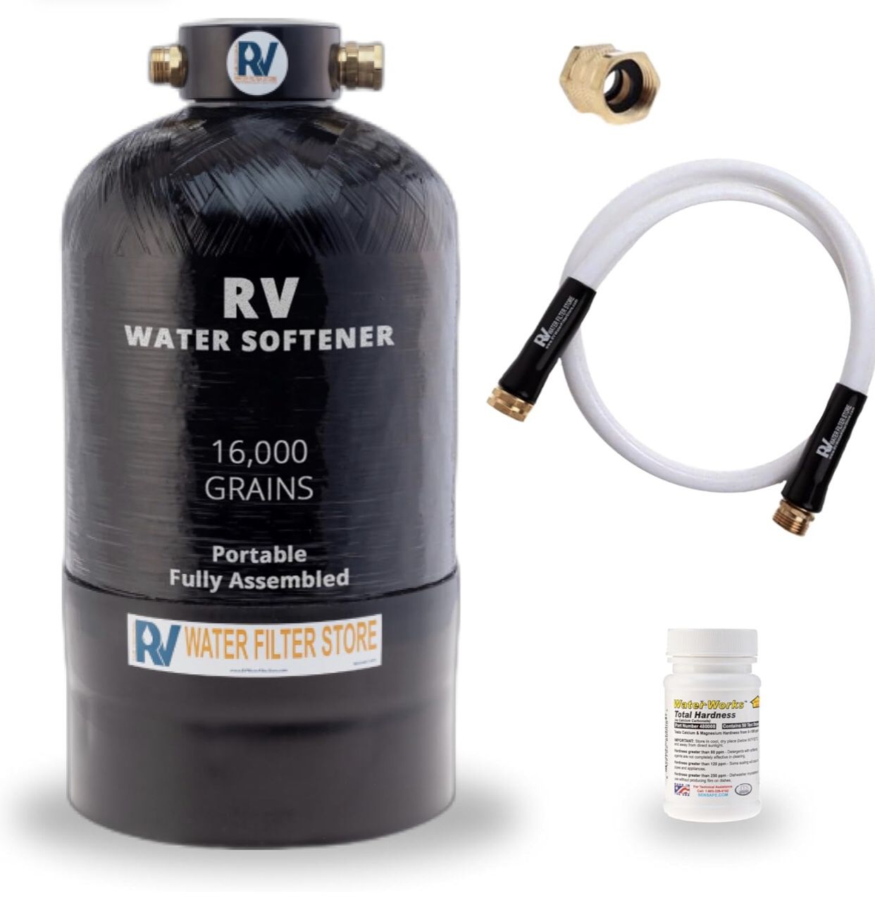 NEW! Essential RV Portable Water Softener 16,000 Grain with Custom Hose, Long Lasting for RVers