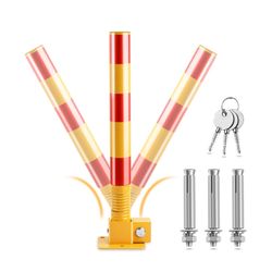 NEW! Spring Parking Post, Parking Barrier Parking Lock Folding Heavy Metal Parking Obstacle Pile with Warning Stripes, Parking Piles,Driveway Parking 