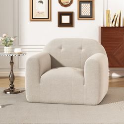 Cream Boucle Fabric Tufted Arm Chair, No Assembly Required