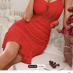 Hot pink/  Lace Red Dress