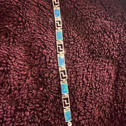 Sterling silver 925 rectangular links bracelet with blue opal inlay