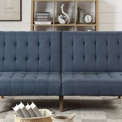 Brand New Blue Linen Futon Sofa Bed (New In Box) 