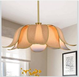 LZUHYSPG Farmhouse Chandelier Light Fixture for Dining Room, 5-Light Rattan Boho Chandeliers, Hand Woven Pendant Light with Linen Shade, Rustic Hangin