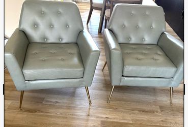 Two sleek sage modern tufted accent shares