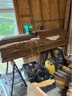 Vintage Oak Finish Wooden Casket - Prop / Display / Halloween