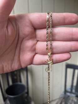 10k Gold-Plated w/ Lab Diamond ‘J’ Initial Pendant & Chain (22”)