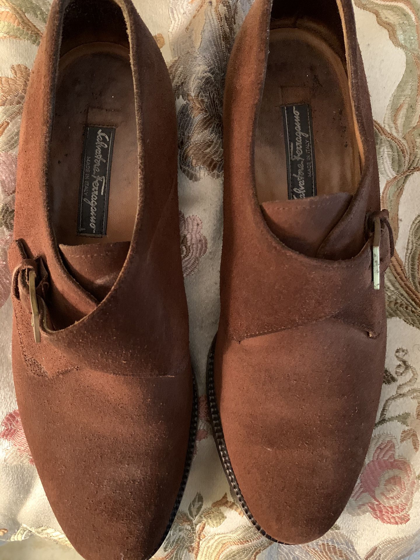 Men’s Ferragamo Brown Suede Buckle Dress Shoes
