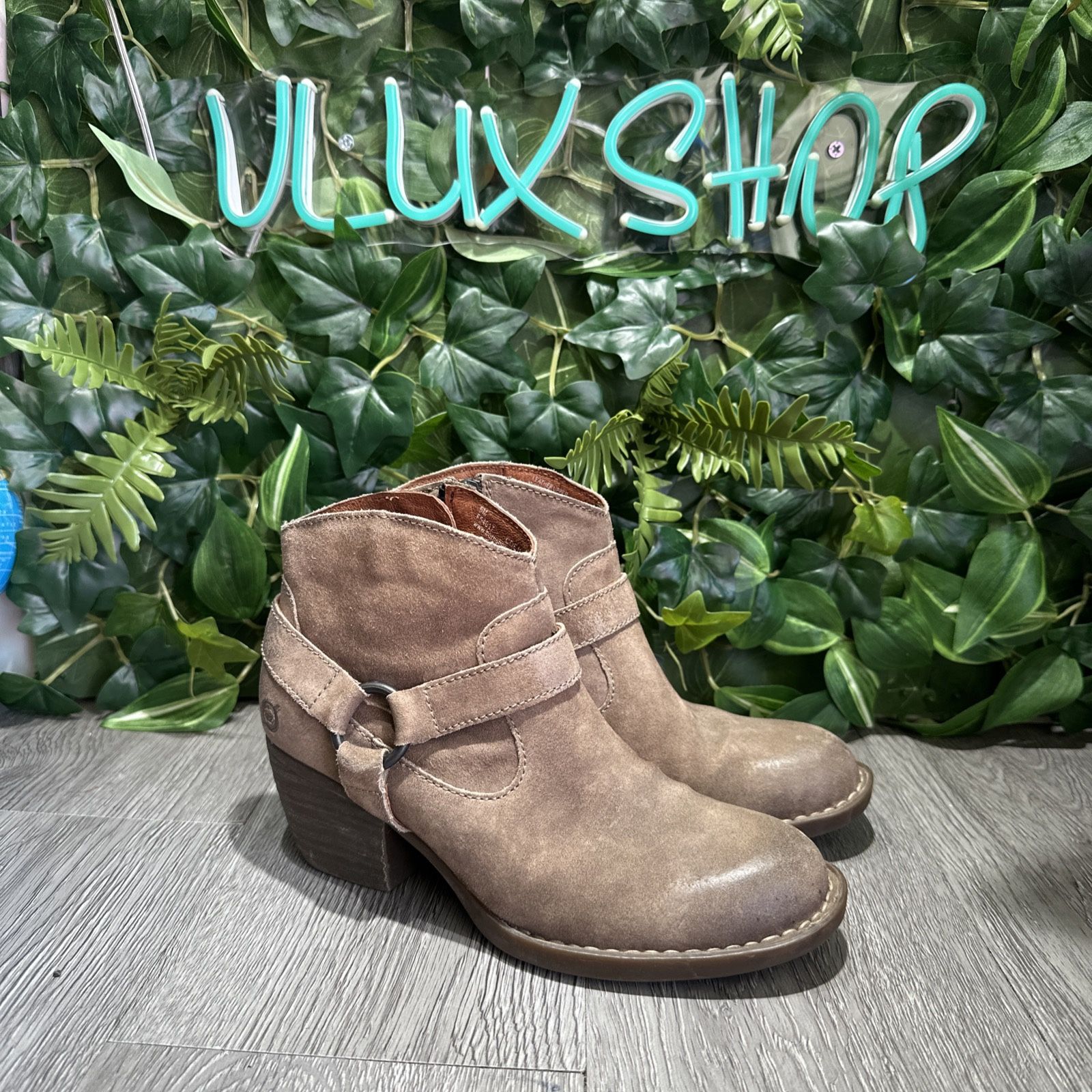 Born Harness Ankle Boot Brown Suede Fashion Moto Bootie Biker Zip Womens Sz 6 Muy