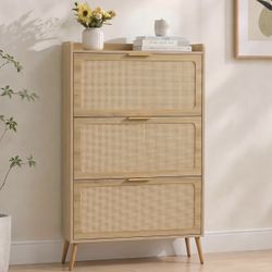 Brand New in Sealed Box – 3 Drawer Rattan Shoe Cabinet, Modern Shoe Storage Organizer