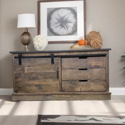 Farmhouse entertainment console cabinet.