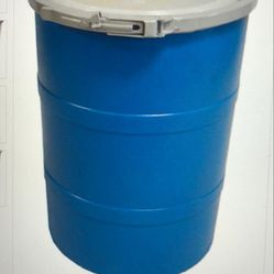 55-gallon plastic drums with a metal ring locking