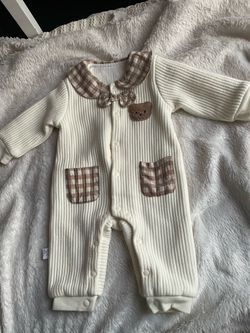 Baby Ribbed Romper with Bear Patch