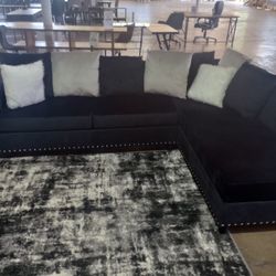 Black Velvet See Sectional With Pillows Included 