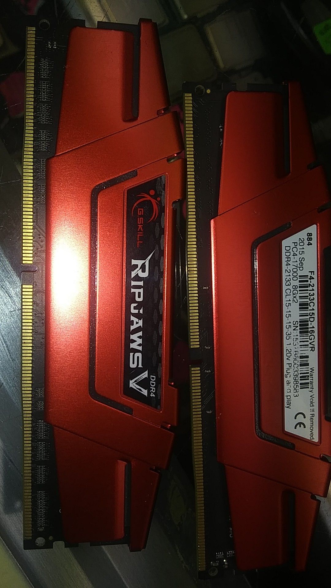 RIPJAWS V SERIES 16GB DDR4 213MHZ RAM STICKS(2 8GB STICKS) LIKE NEW!