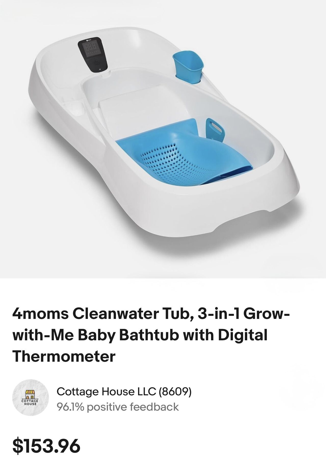4moms Cleanwater Tub, 3-in-1 Grow-with-Me Baby Bathtub with Digital Thermometer