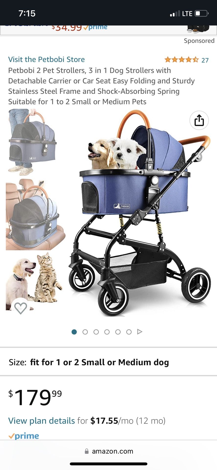Petbobi 2 Pet Strollers, 3 in 1 Dog Strollers with Detachable Carrier or Car Seat Easy Folding and Sturdy Stainless Steel Frame and Shock-Absorbing Sp