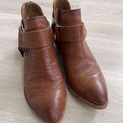 Frye Leather Ray Harness Back Zip Ankle Boot Size 5.5M Brown Western Boho Vibe