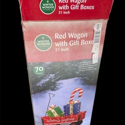 Christmas Red Wagon With Gift Boxes 