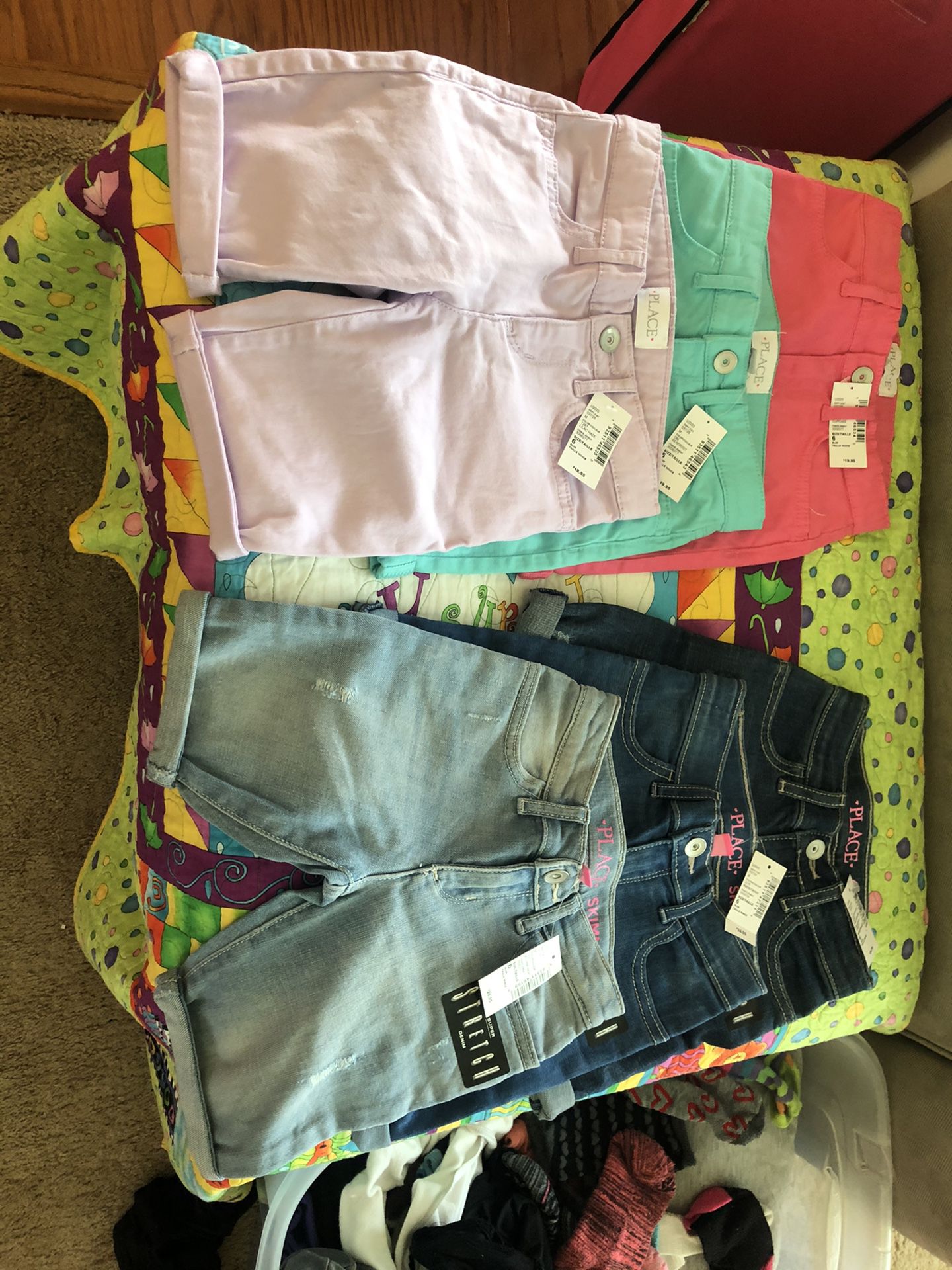 Girls - size 6 slim brand new shorts- denim purple pink seafrost - my daughter can’t fit them - had a growth spurt. Six pairs $55