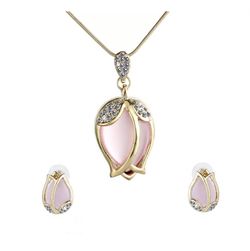 Gold plated pink rose jewelry set