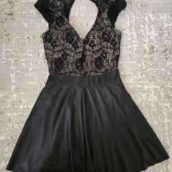 Windsor Short Leather & Lace Dress