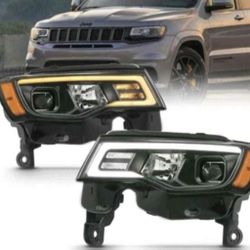 For 17-18 Jeep Grand Cherokee Projector Switchback Headlights Clear Lens aDrl Headlights for 2010-2016 Cadillac SRX chrome Halogen Headlight Lens 