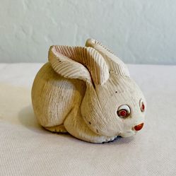 Artesania Rinconada Uruguay Vtg Bunny Rabbit #38 Pink Eyes Clay Sculpture Signed