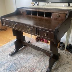 Vintage Trestle Desk With Shelf and Cubbies