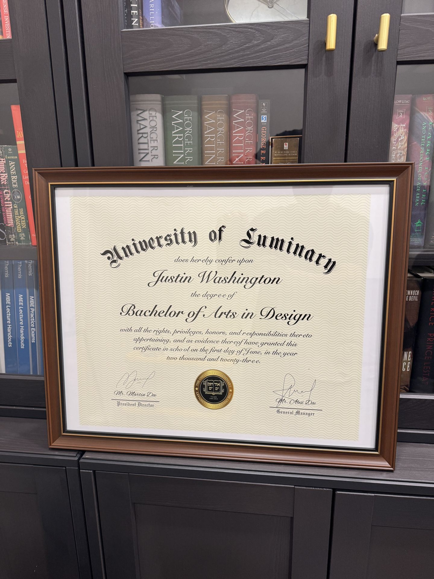 Luminary 16x20 Wood Diploma Frame With 14x17 Opening With Mat Degree Walnut