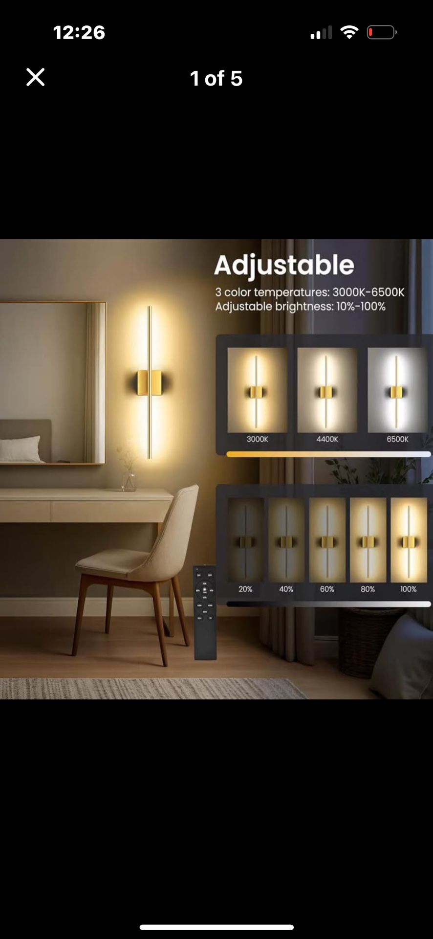 Battery Operated Wall Sconces (Set of 2) – Rechargeable Gold LED with Remote Control