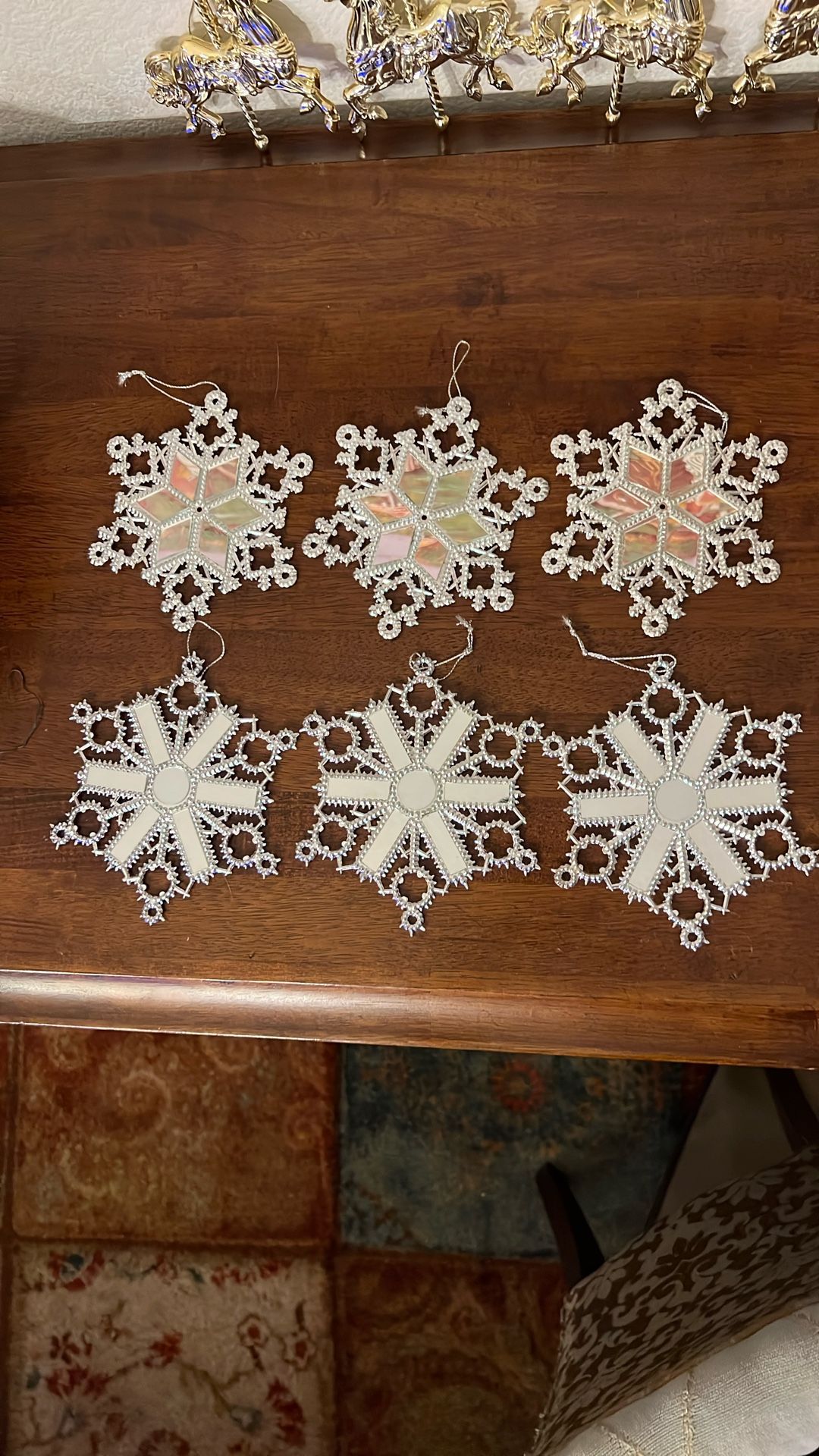 Set Of 6 Vintage Big Snowflake Ornaments