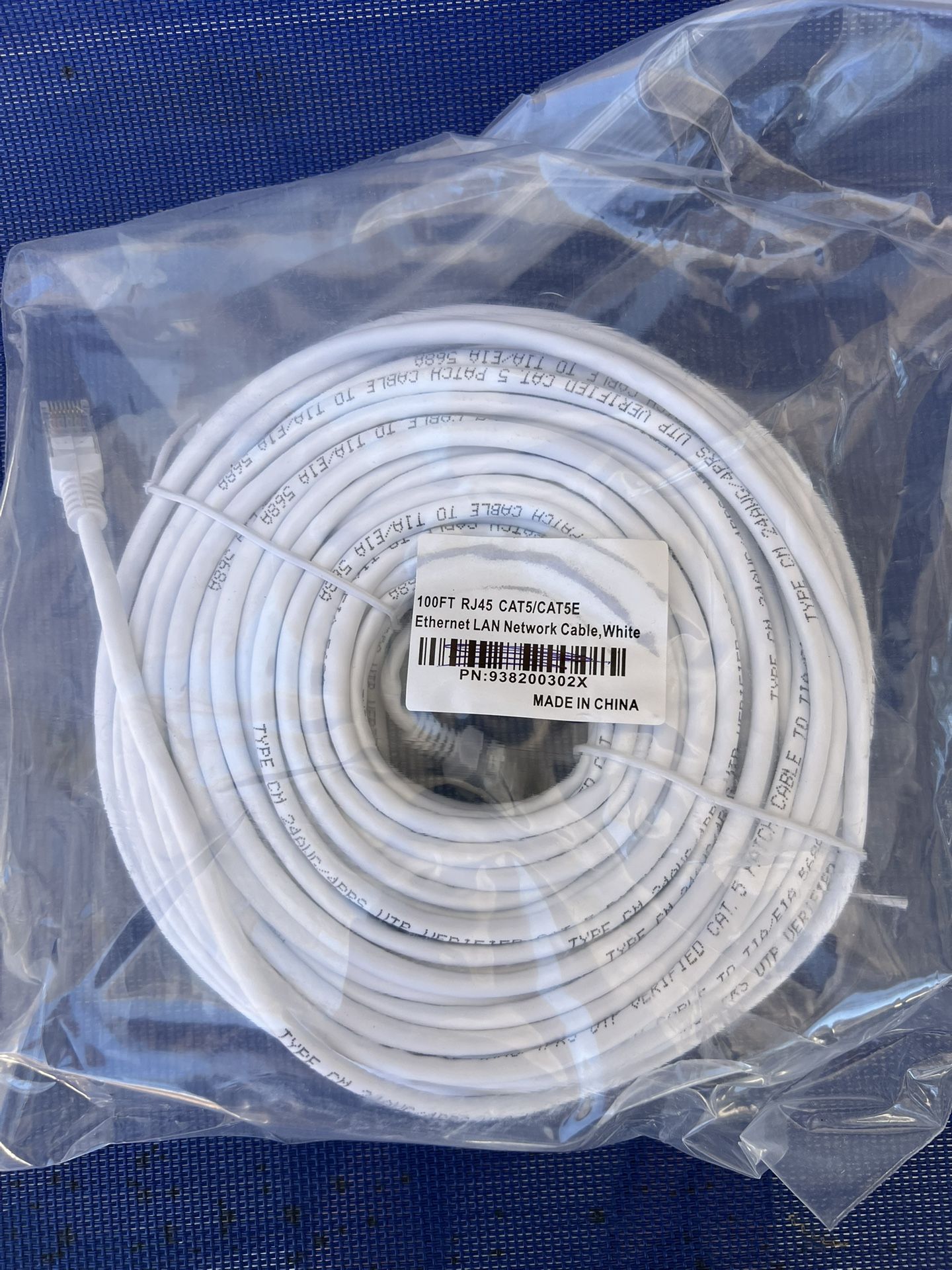 100 Feet RJ45 Cat5 Ethernet Cable Good For Internet And IP cameras