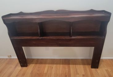Queen Bookcase Headboard with Storage Shelves – Dark Brown