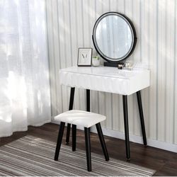 Brand New Vanity Makeup Table Set with 3 Modes Touch Screen Adjustable Lighted Mirror, Cushioned Stool, 2 Sliding Drawers Easy Assembly Free Make-up O
