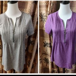 2 Women's Size Small, Solid Half Zip T-shirts