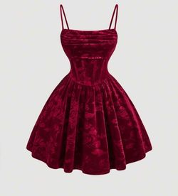 Burgundy Velvet Spaghetti Strap Dress