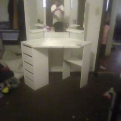 white vanity with lights